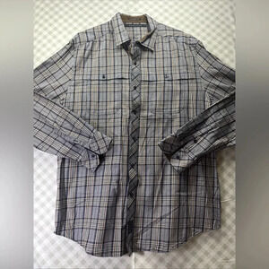 VINTAGE Sean John Mens Blue Plaid Button Down Casual Dress Long Sleeve Shirt 3XL